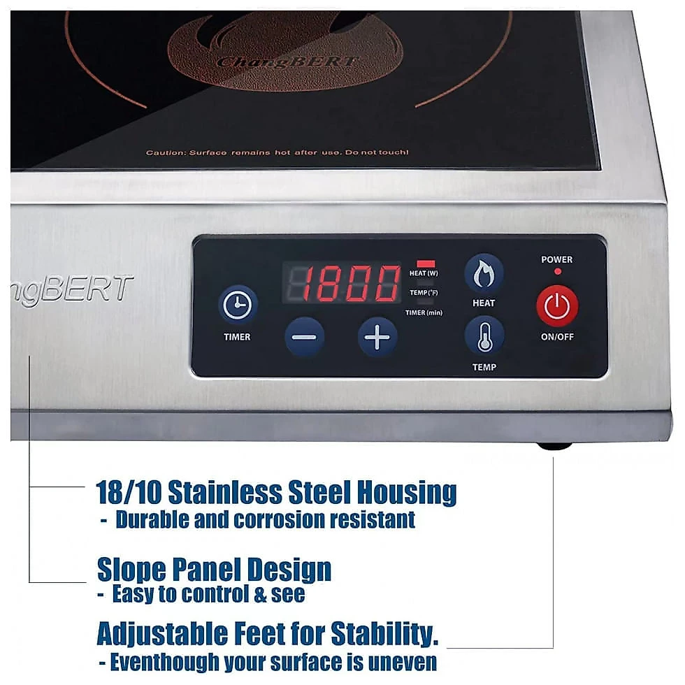 Cooktop de Indução Portátil CHANGBERT em Aço Inoxidável 1800W, 110V