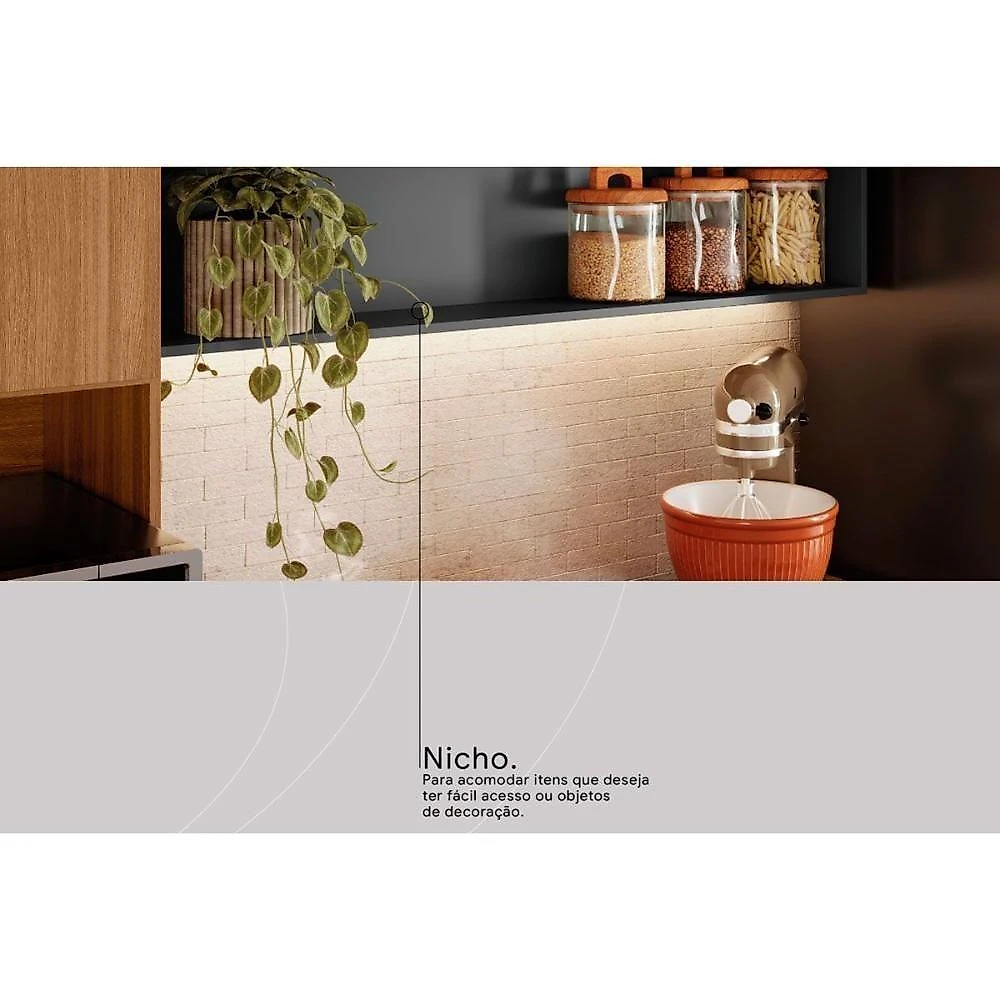 Cozinha Compacta Alba 2 Gavetas MDP 249.5CM Amêndoa Grafite Demóbile