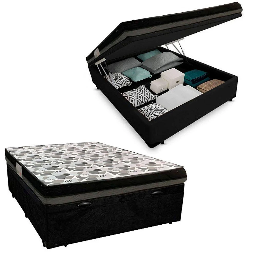 Cama Box com Baú Casal Suede Iso Dupla Face Híbrido Espuma Gel com Colchão Branco Ortobom 138CM