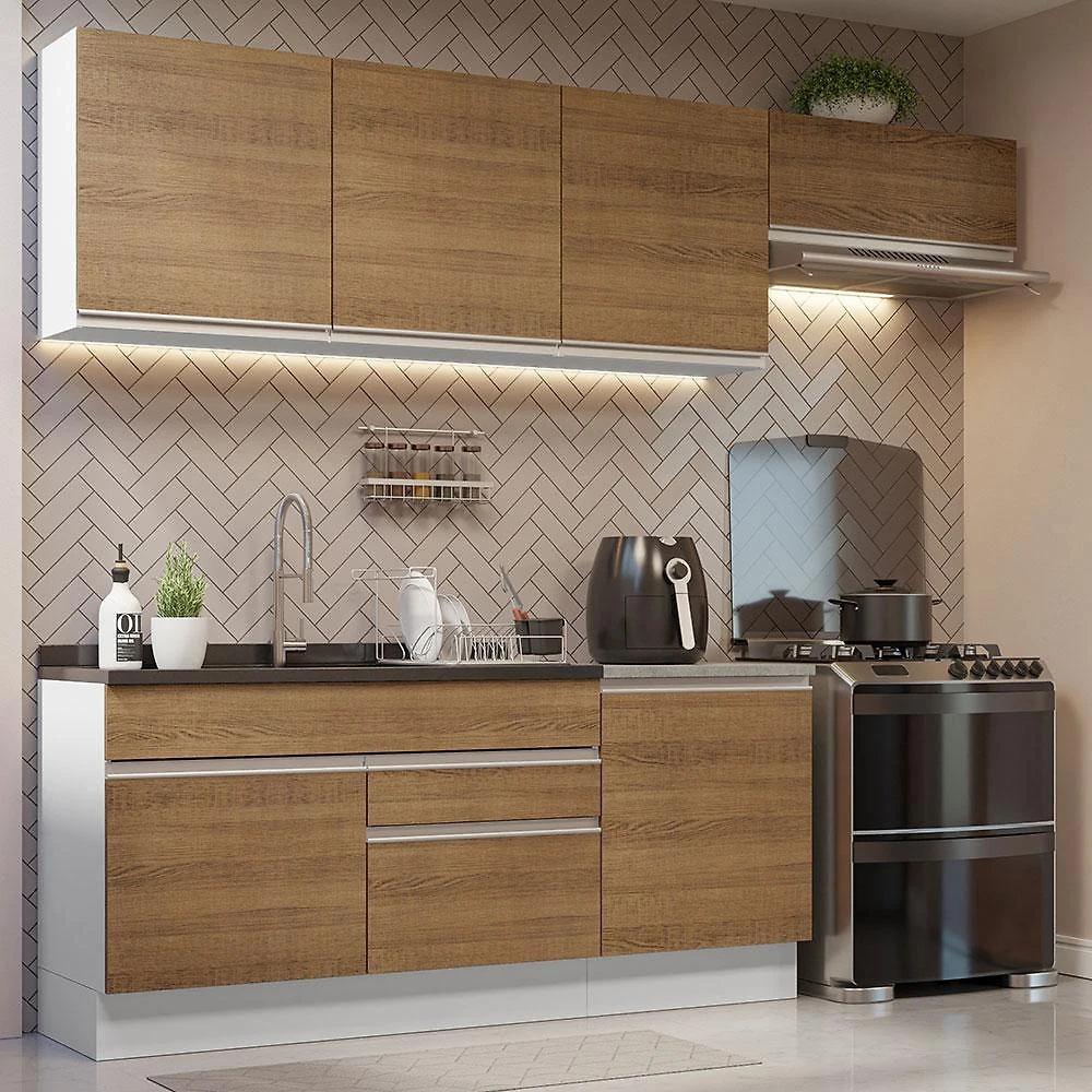 Armário de Cozinha Completa 260cm Branco/Rustic Glamy Madesa 03