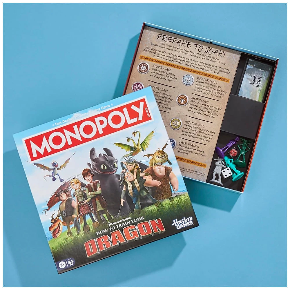 Monopoly Edição DreamWorks Como Treinar o Seu Dragão - Jogo de Tabuleiro, 8+ Anos, 2-4 Jogadores, 45 Min de Diversão.