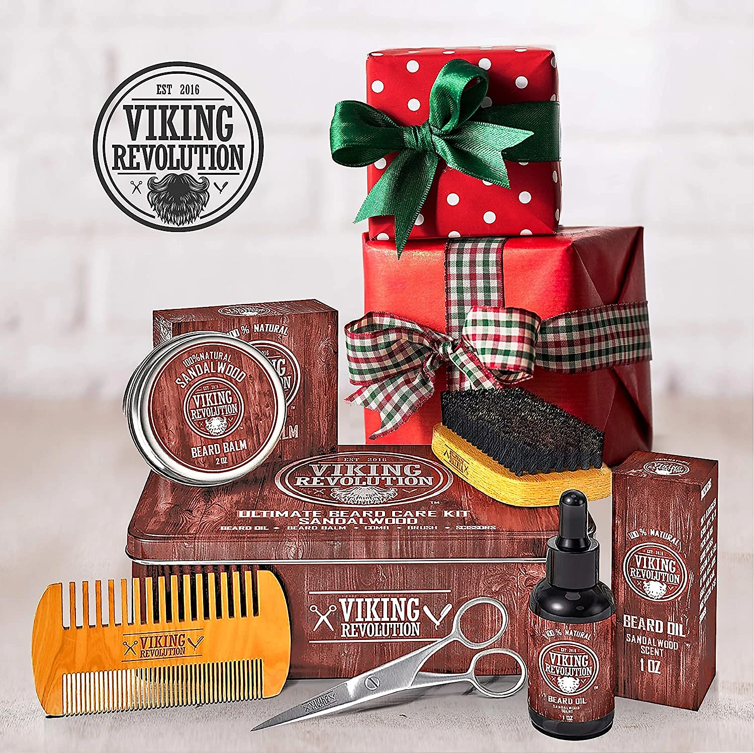 Revolução Viking Kit para Barba Profissional Portátil com Ce ra e Pente 5 Itens