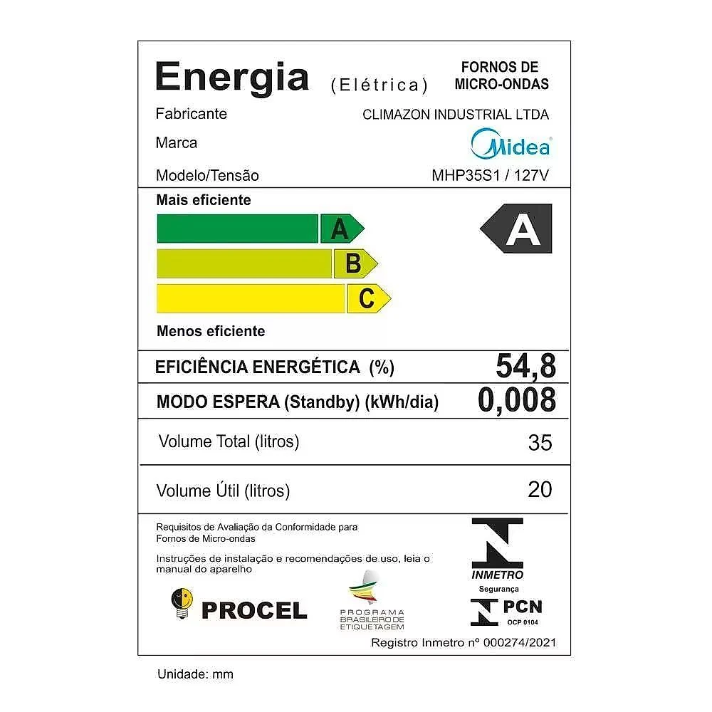 Micro-ondas Bancada Midea Mhp35s 35L 1450W Painel Touch Prata 110V