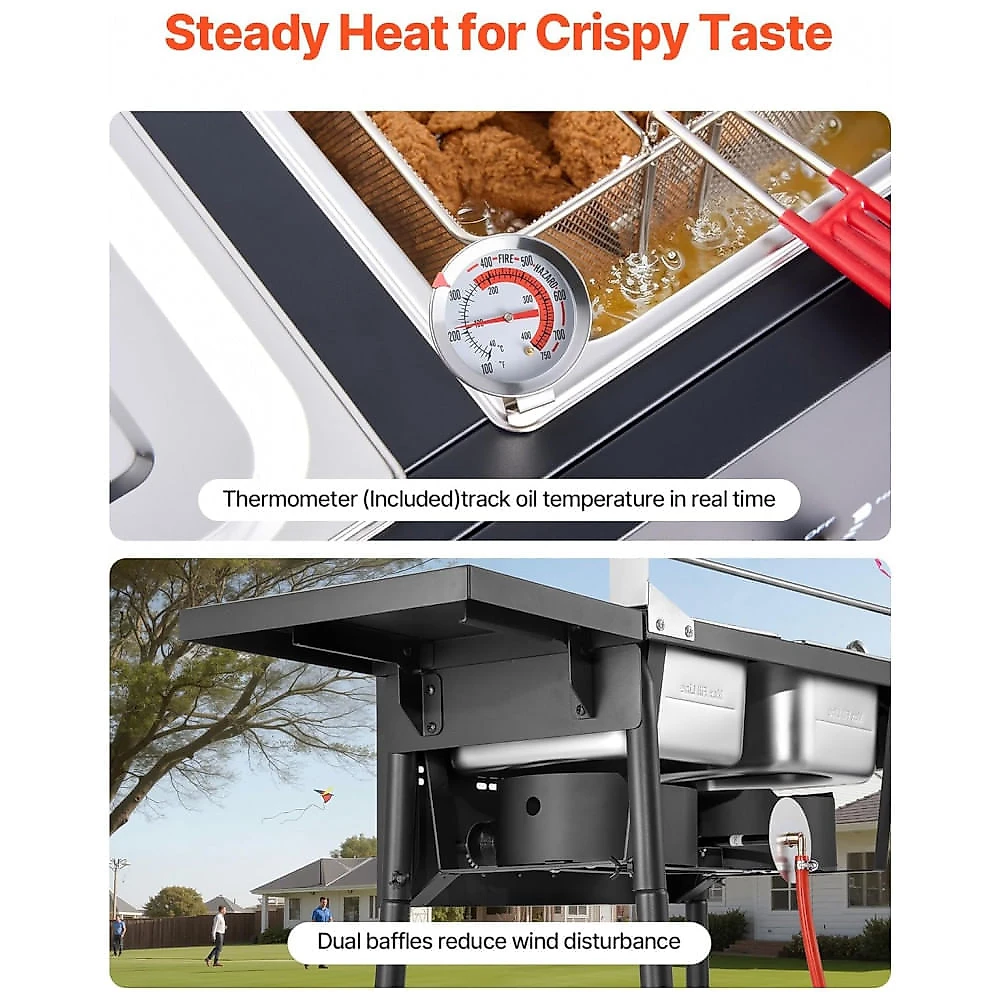 Fritadeira a Gás Outdoor VEVOR Dupla Inox 18L 2 Cestos Termômetro Uso Externo