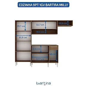 Cozinha Compacta Bartira Milly 9 Portas 1 Gaveta com Tampo Preto