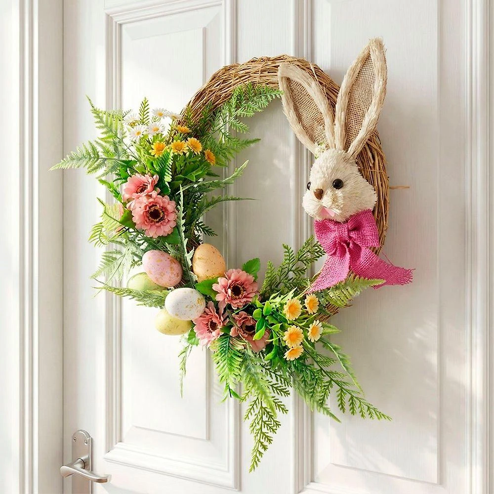 Guirlanda de Páscoa Decoração Coelho Rosa com Ovos 30CM