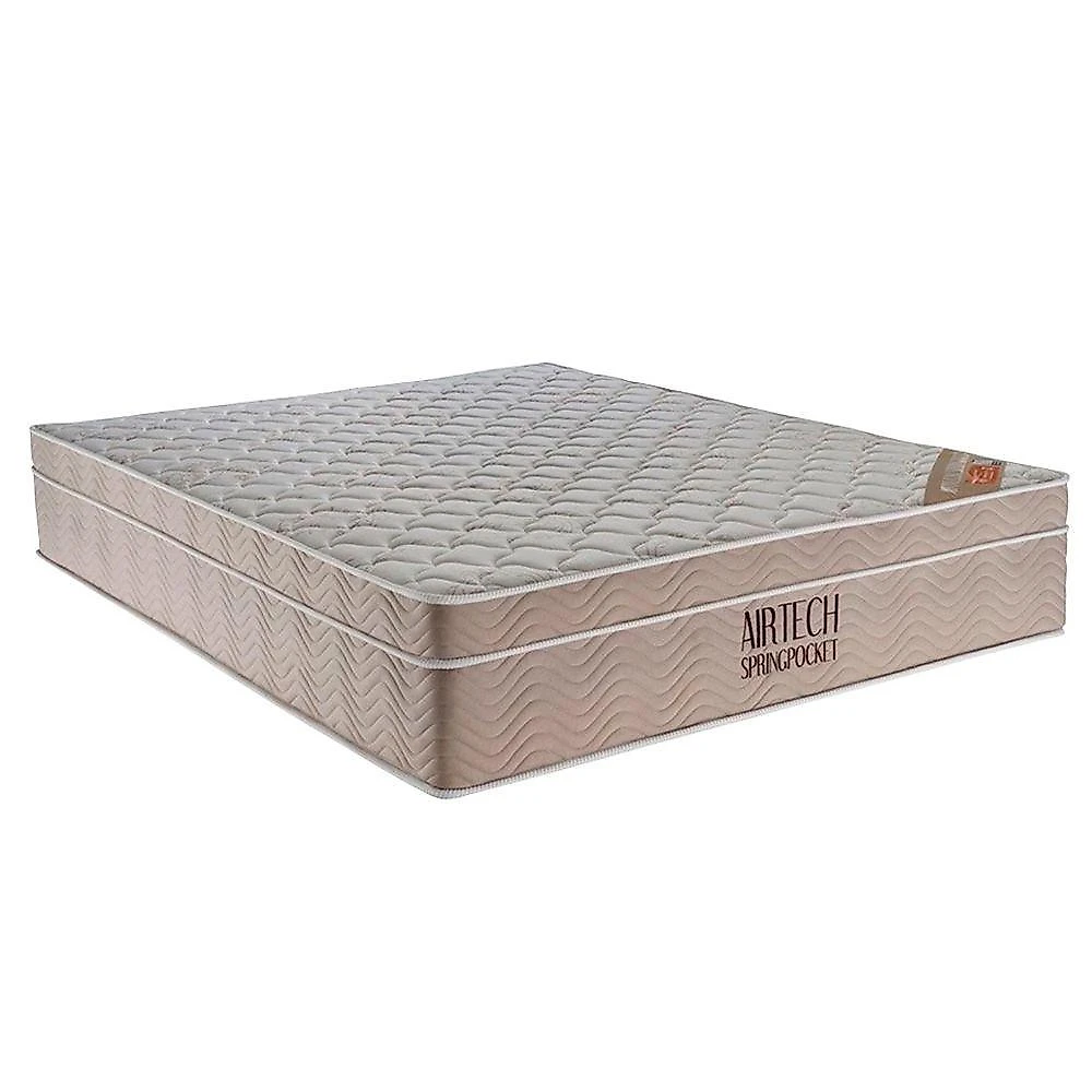 Cama Box Baú Queen Suede Bipartido + Colchão Ortobom Airtech Molas Ensacadas 65x158x198 Cor:preto