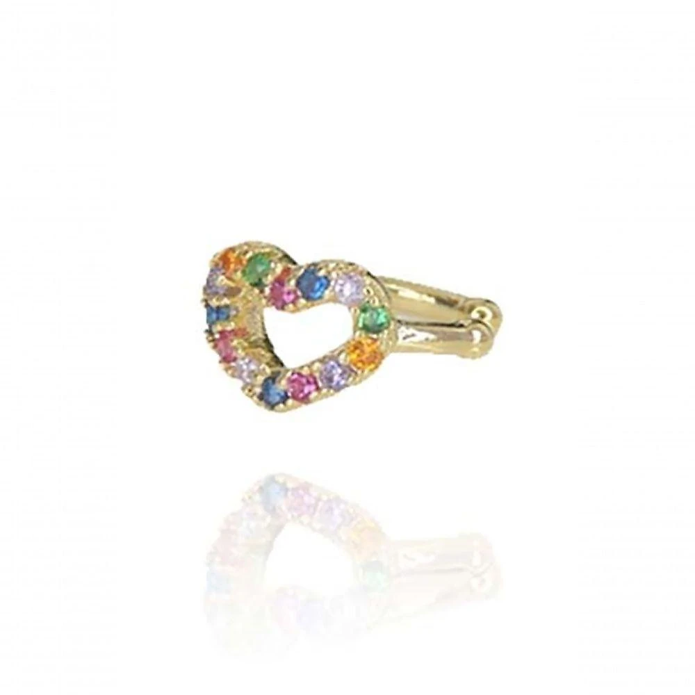 Piercing Fake Floratta Joias Coração Zircônias Coloridas Ouro 18k Dourado