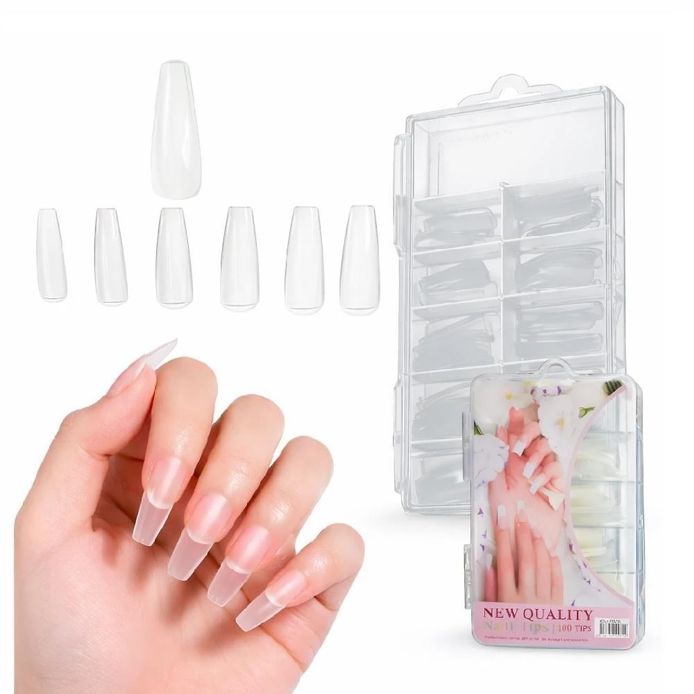 Tips para Alongamento de Unhas Kit 100 Unidades Curvatura C Transparente Plástico Abs Yeet