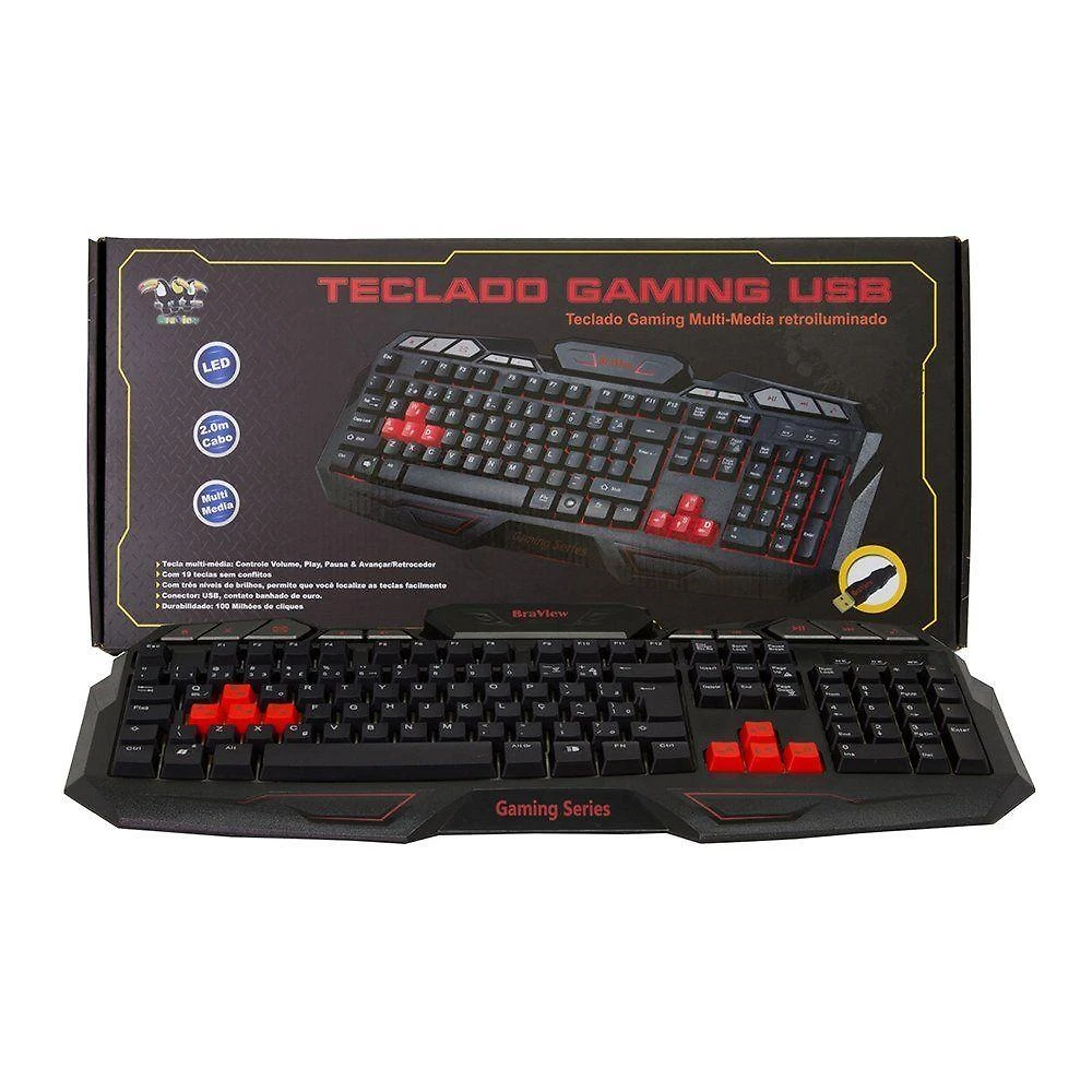 Teclado Gamer Braview TCO801 com LED Individual 3 Níveis e USB 2m Verde