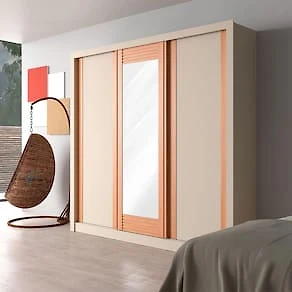 Miniatura Guarda-Roupa Casal Bartira Village com 3 Portas, 4 Gavetas, Espelho e 243,1 cm de Largura Areia/Peroba