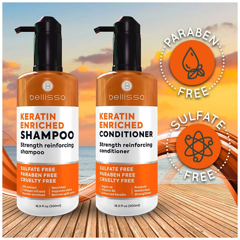Keratin Shampoo and Conditioner Set Sulfate Free Deep Treatment with Morrocan Argan Oil Anti Frizz for Dry Hair and