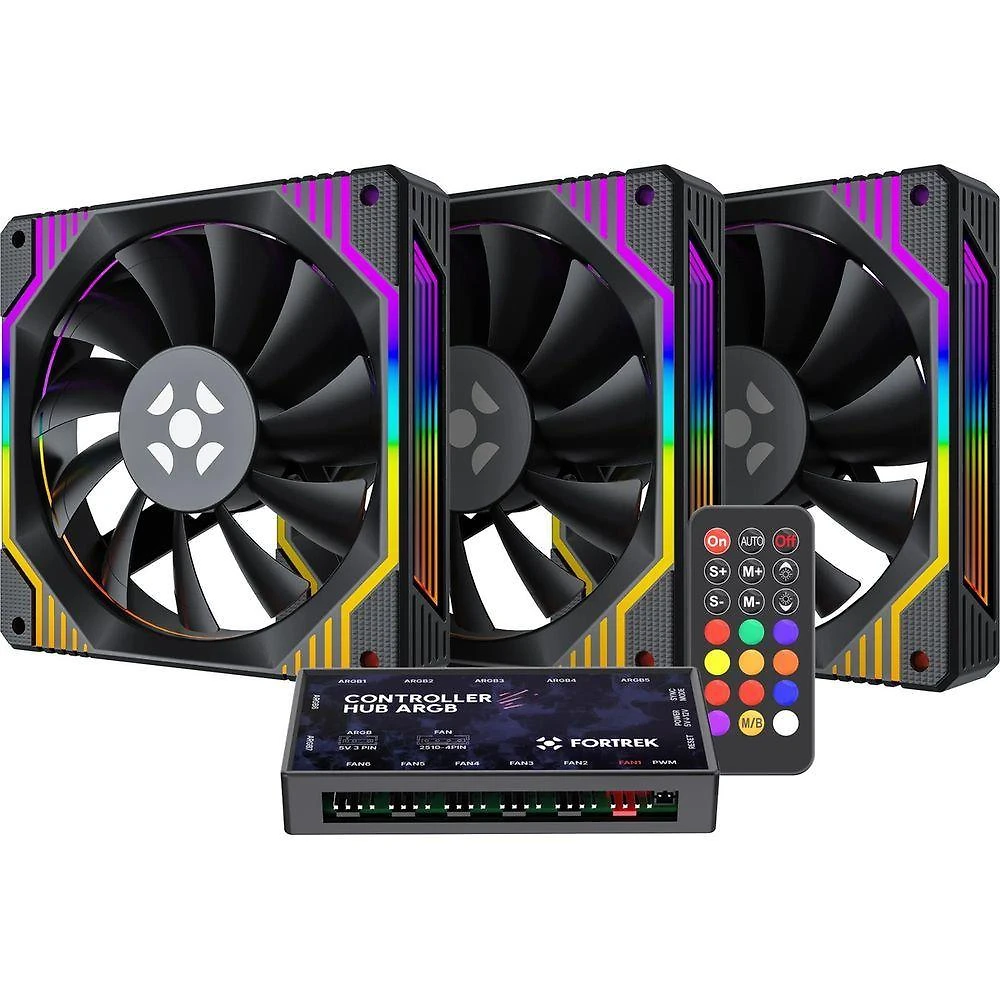 Kit Cooler Fan Argb Fortrek Frosty Preto Com Controladora-controle