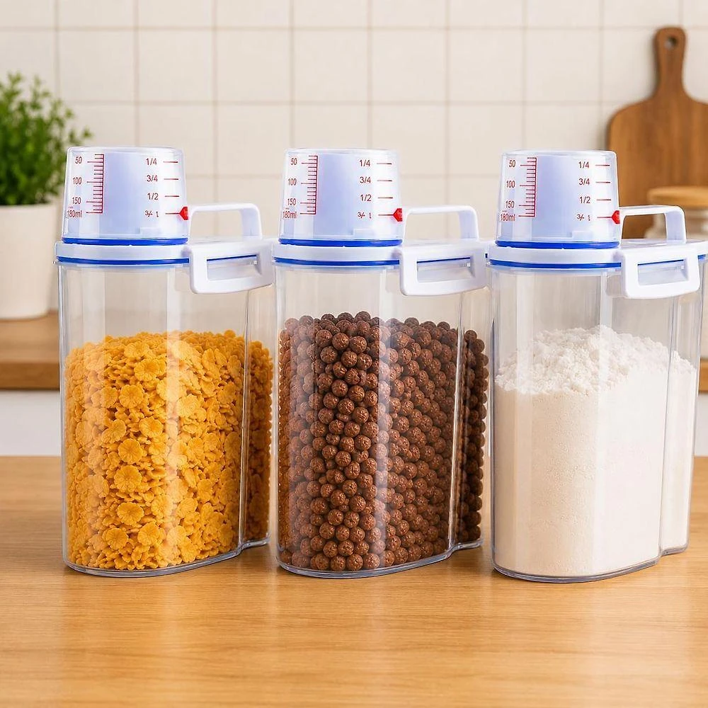 Kit 3 Potes Herméticos 2,5L com Tampa Dosadora Empilháveis Transparente