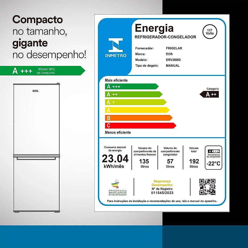 Geladeira EOS 192 Litros Duplex Inverse Inox ERV260IDS 110V