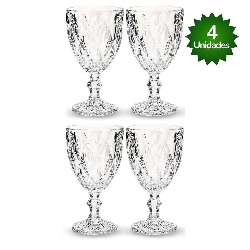 Jogo 6 Taça Diamante para Bebidas em Vidro Transparente OEM 330ml Design Sofisticado para Mesa
