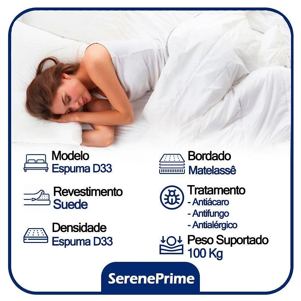 Cama Box Solteiro Suede + Colchão De Espuma D33 - Sereneprime - 88cm Preto