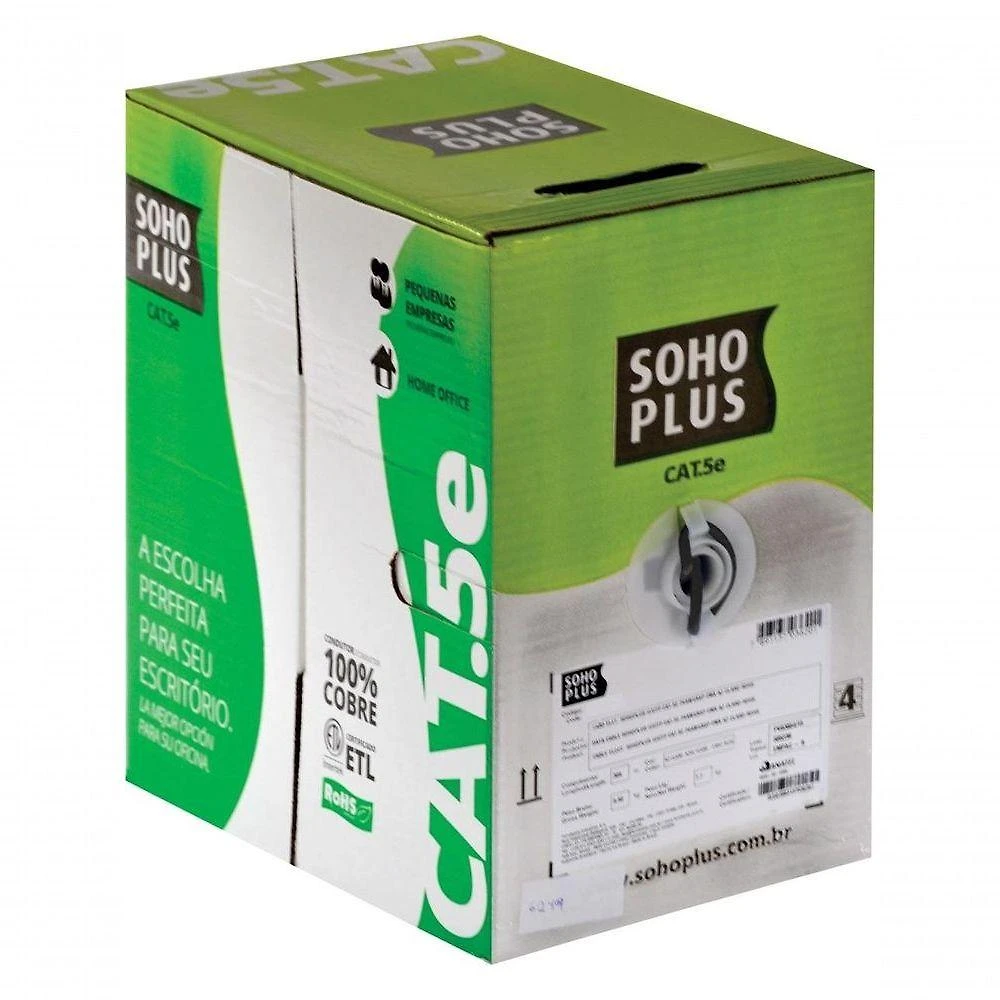 Cabo de Rede Cabo Lan U-UTP Cat.5e 24AWG 4 Pares CMX 100% Cobre Preto Furukawa