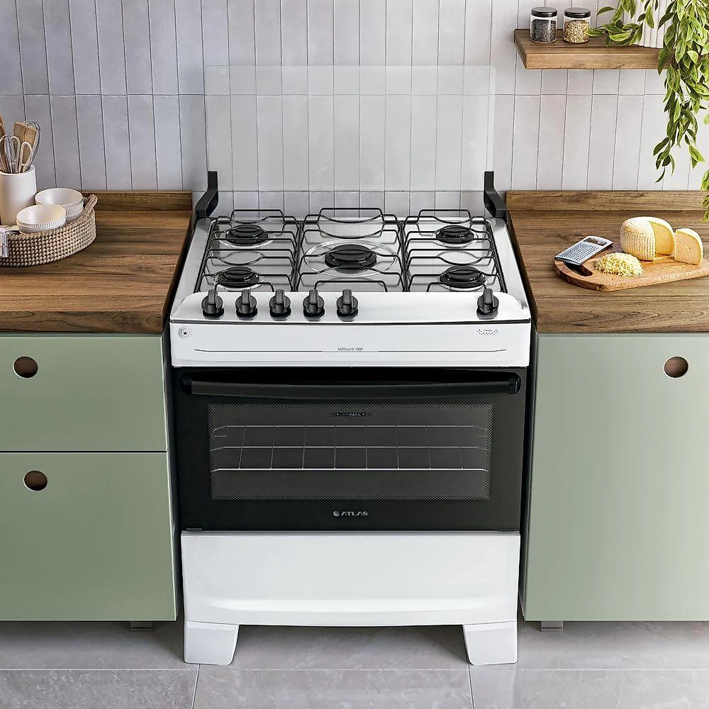 Fogão 5 Bocas Atlas Mônaco Top Automático Mesa Inox Branco Bivolt