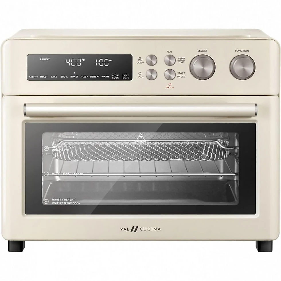 Miniatura Forno Elétrico Retro 25 Litros 10 em 1 Multifuncional de Fácil Limpeza, 110V 1750W, Val Cucina, Creme