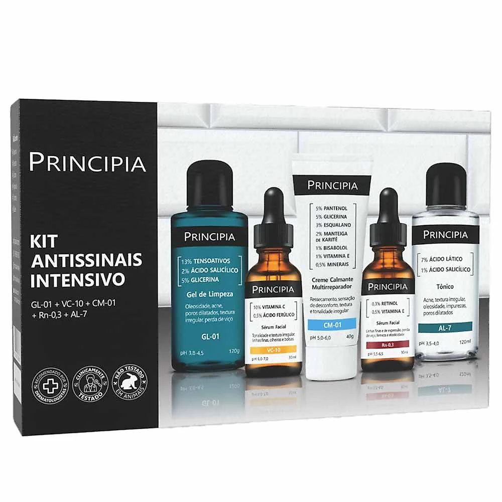 Kit Principia Antissinais Intensivo - Gel de Limpeza + Tônico + Creme + 2 Séruns Kit