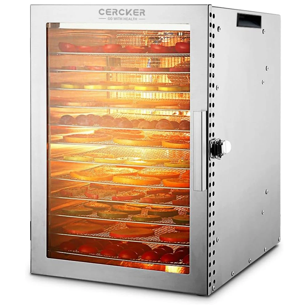 Desidratador de Alimentos com 12 Bandejas em Aço Inoxidável, Temporizador 24H e Controle de Temperatura, 110V 800W, C...