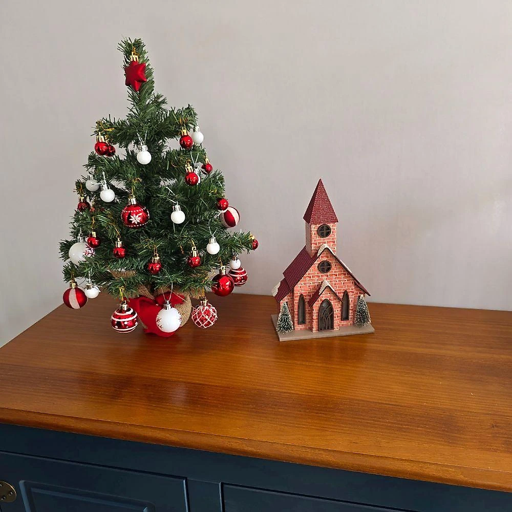 Igreja Decorativa de Natal com Led 26cm Iluminação em MDF Cinza Tok da Casa