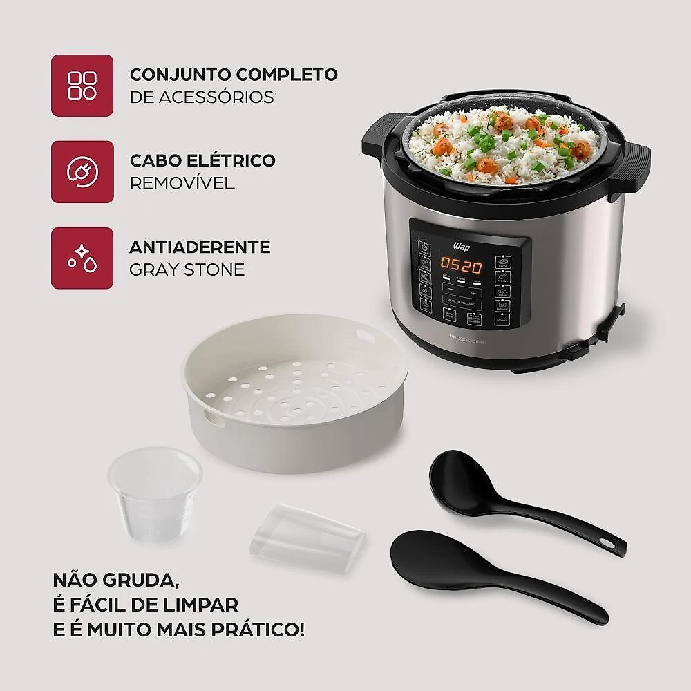 Panela de Pressão Elétrica de Pressão WAP WPPE1 6L 1000W Inox 220V