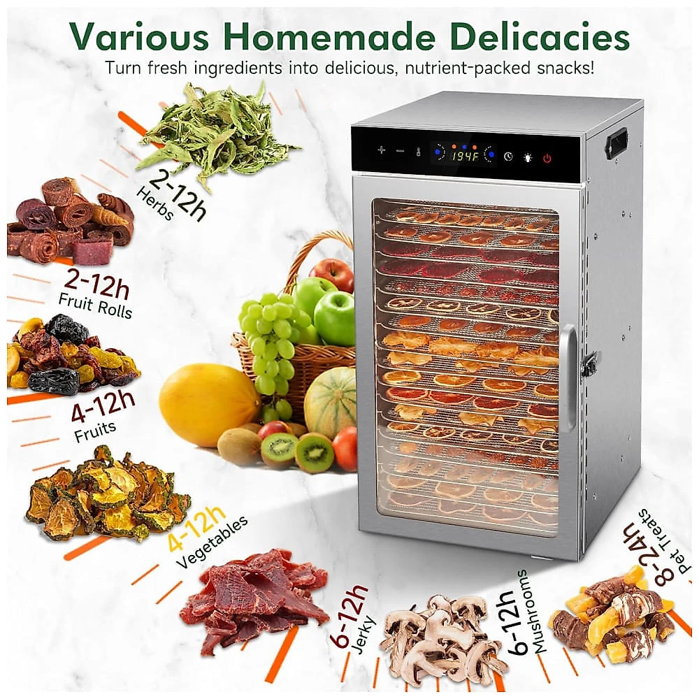 Desidratador de Alimentos Suciseni 18 Bandejas Prata 1000W com Timer Digital 110V