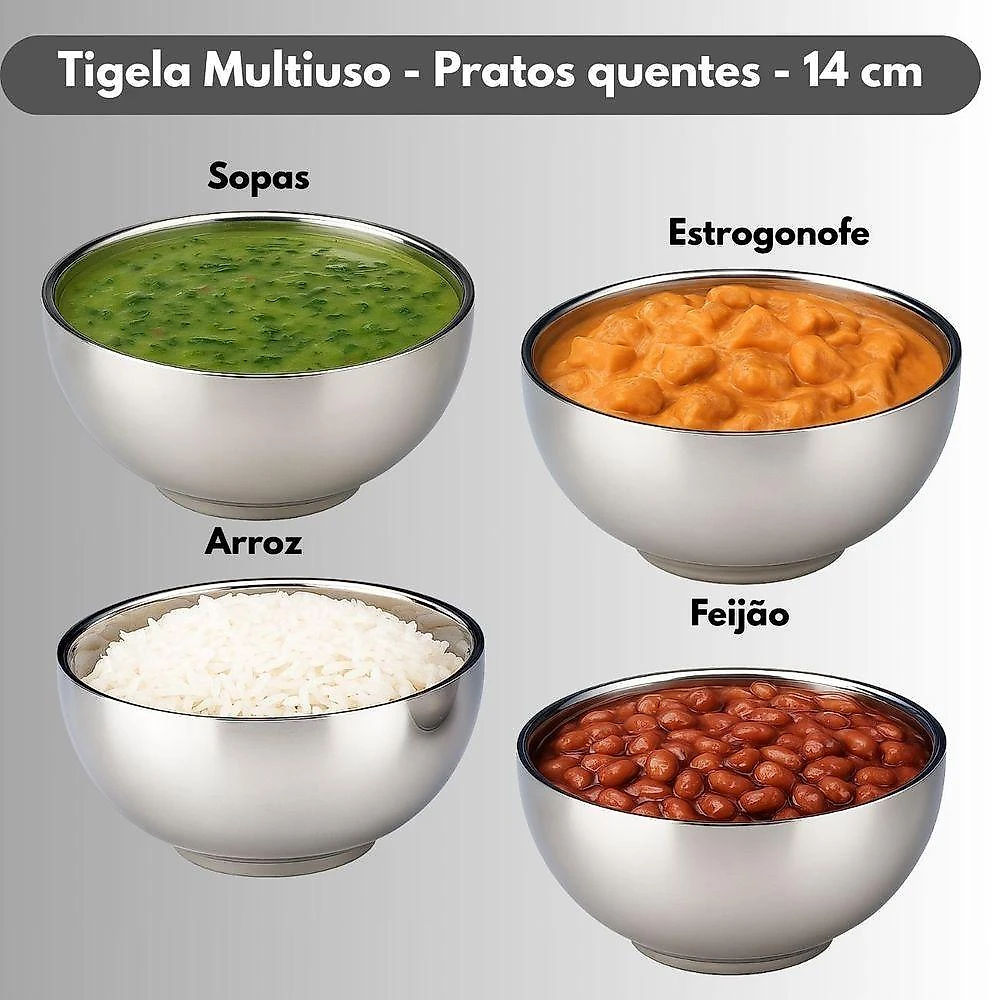 Tigela Inox Lisa Dupla Camada 14CM com Isolamento Térmico para Alimentos Quentes e Frios Inox Losan