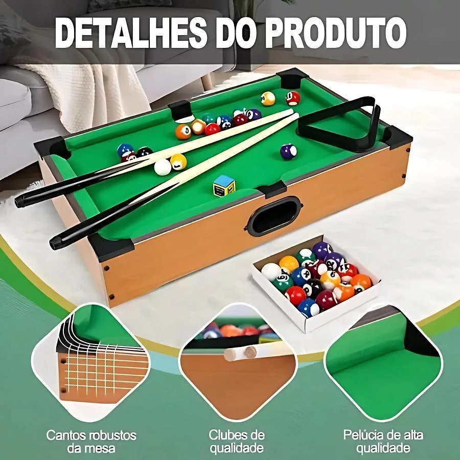 Miniatura Mini Mesa De Bilhar Infantil - Com Tacos, Bolas E Muito Mais