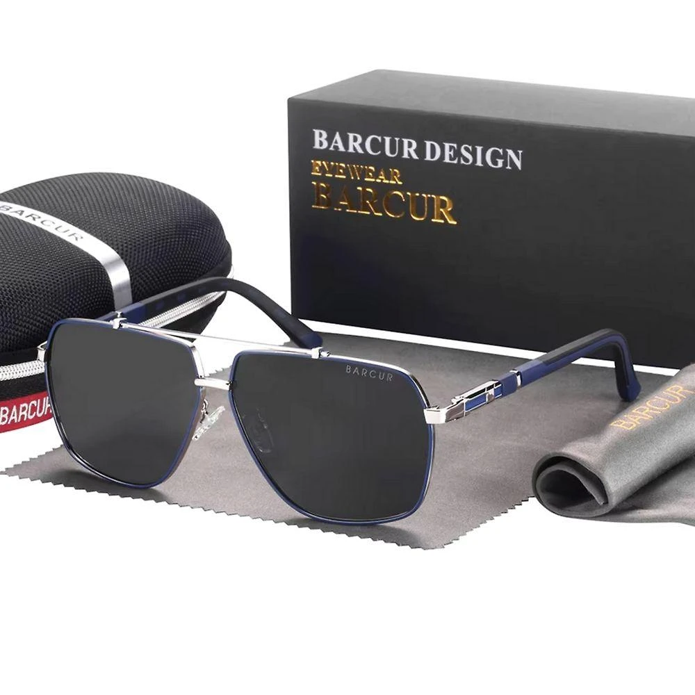 Óculos de Sol Barcur Aço Inoxidável Polarizados Azul Marinho Masculino
