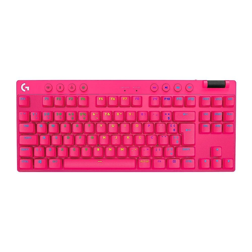 Teclado Gamer Sem Fio Logitech G Pro X com design TKL, Layout US, RGB LIGHTSYNC e Switch Exclusivo GX Brown Tactile, Rosa Magenta- 920-012154