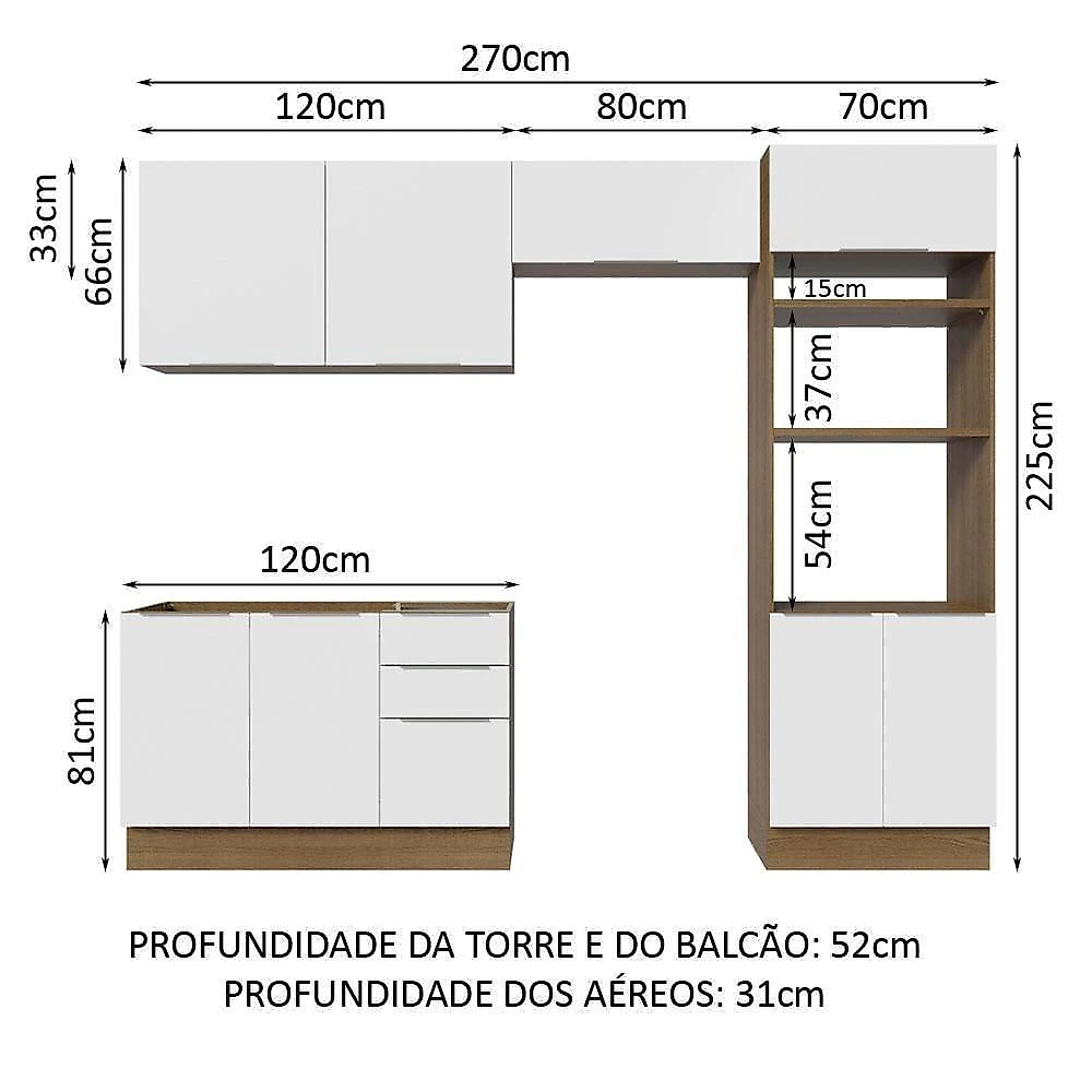 Armário De Cozinha Completa 270cm Rustic/branco Stella Madesa 05 Rustic/branco