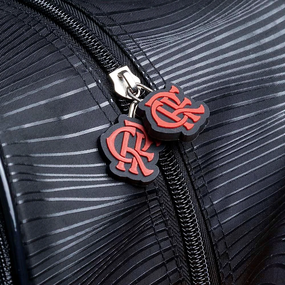 Mochila de Rodinha Infantil Masculina Flamengo Oficial Bola de Futebol Preto-vermelho