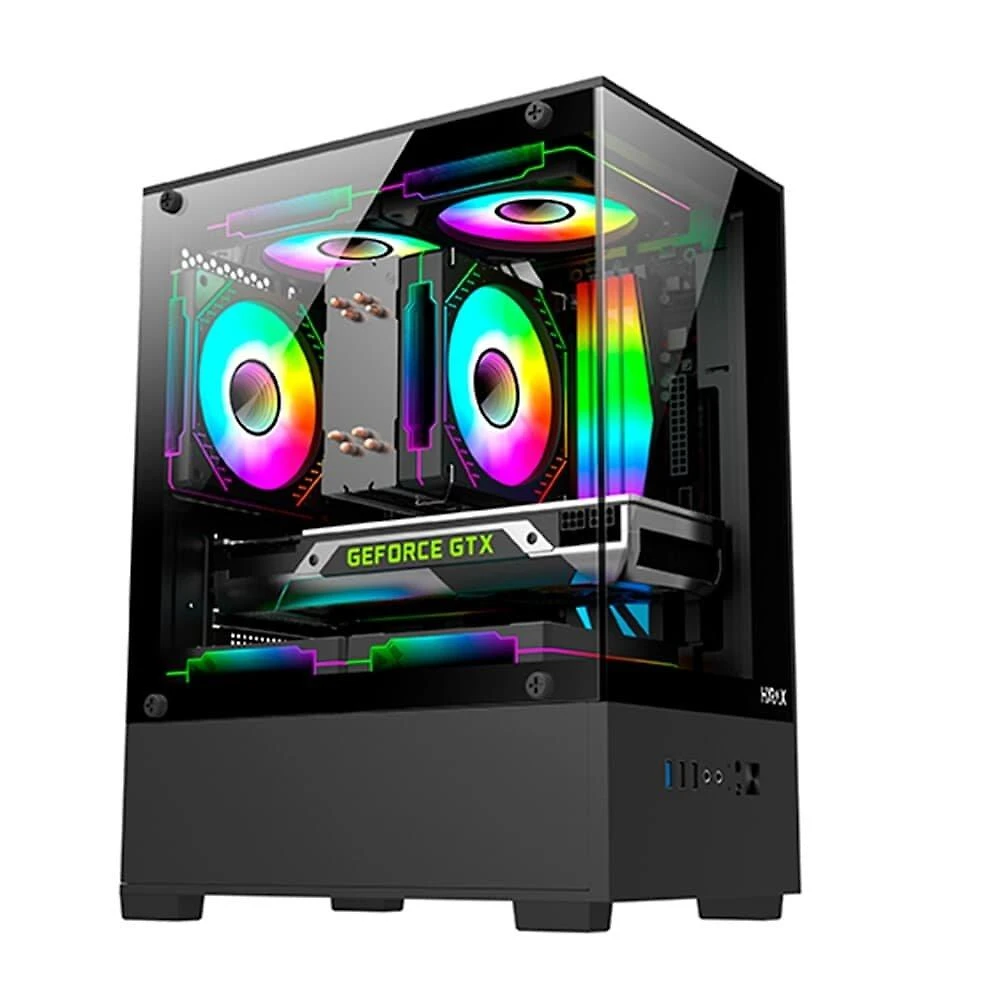 Gabinete Gamer Hyrax HGB310, Mini Tower, M-ATX, Frontal e Lateral em Vidro Temperado, Sem FANs, Preto - HGB310B
