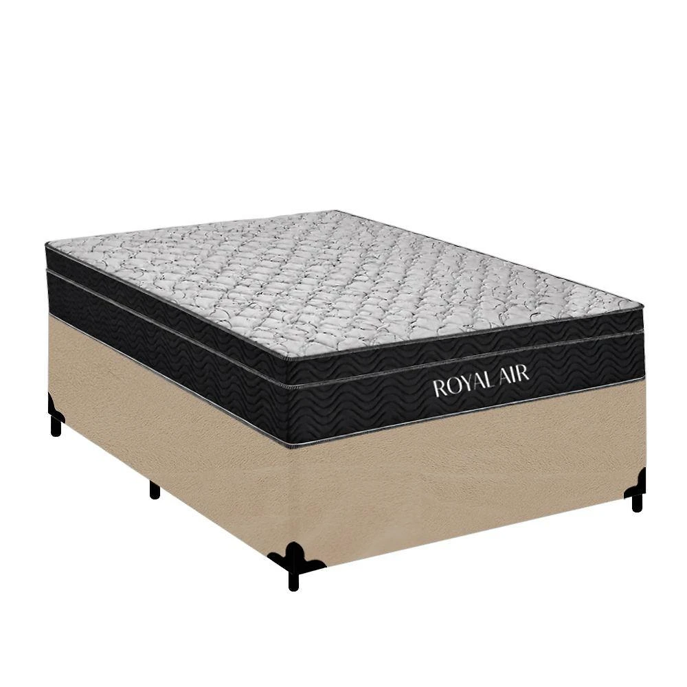 Cama Box com Colchão Casal Royal Air Pillow Top Molas Ensacadas Suede Bege Royal