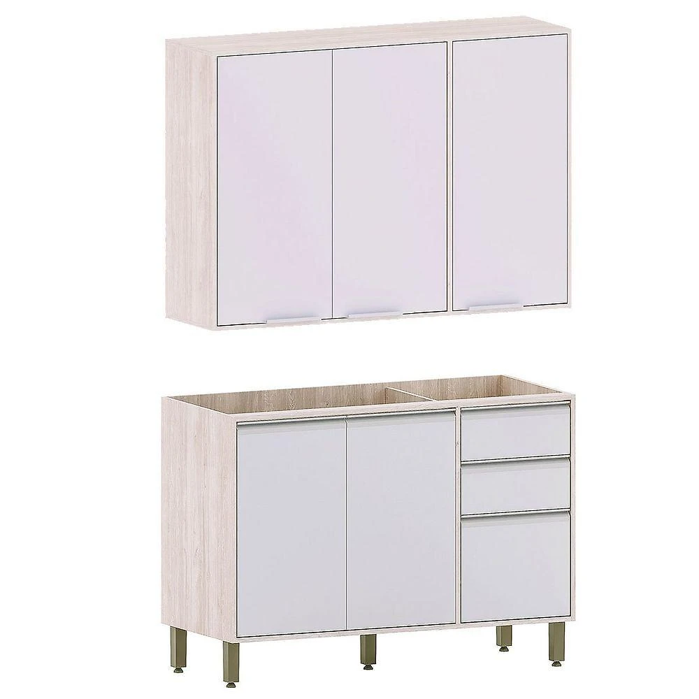 Kit Armário Aéreo E Balcão Para Pia De Cozinha 120 Cm Atenas Cinza Cristal