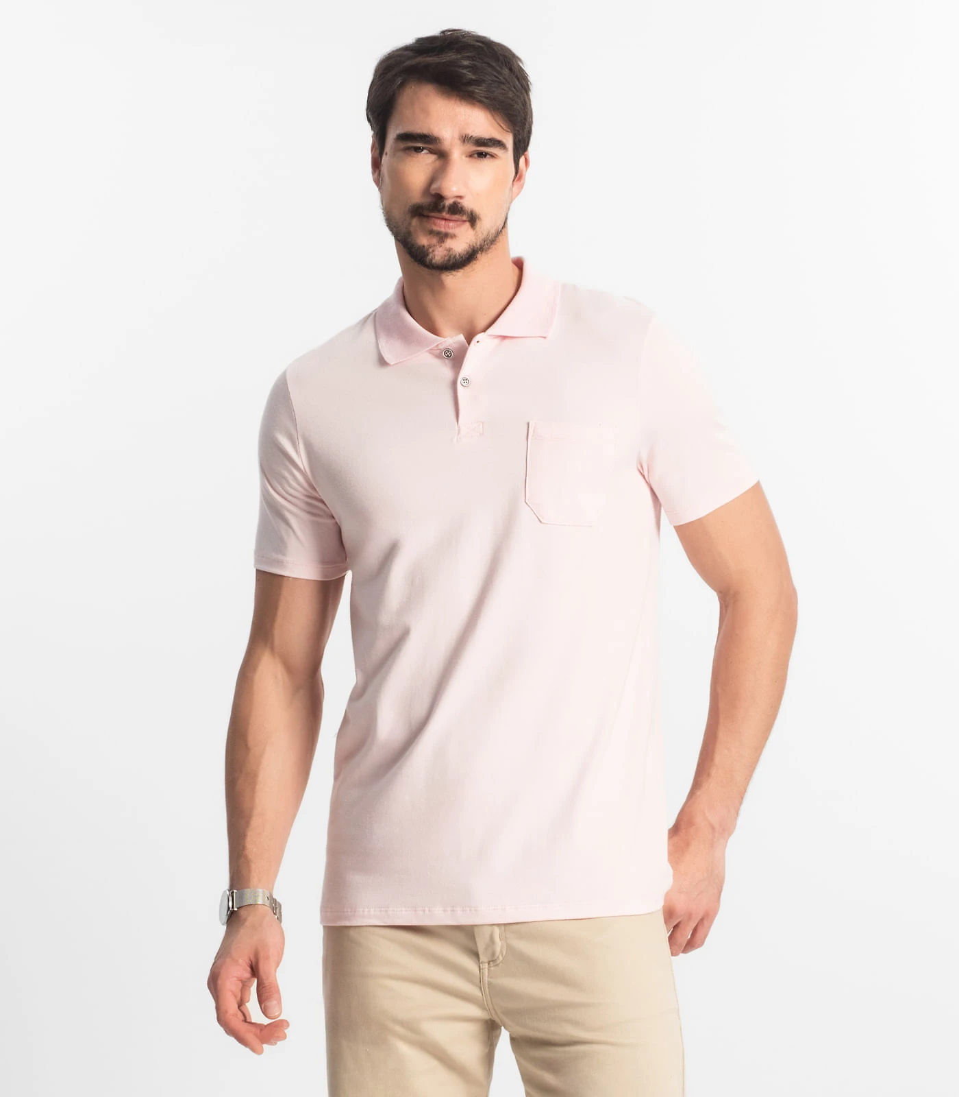 Polo Masculina Com Bolso Cotton Leve Diametro Rosa