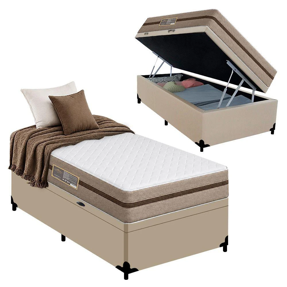 Cama Box com Baú Solteiro Bioclassic Molas Ensacadas Tecido Bege Royal Sleep 88CM