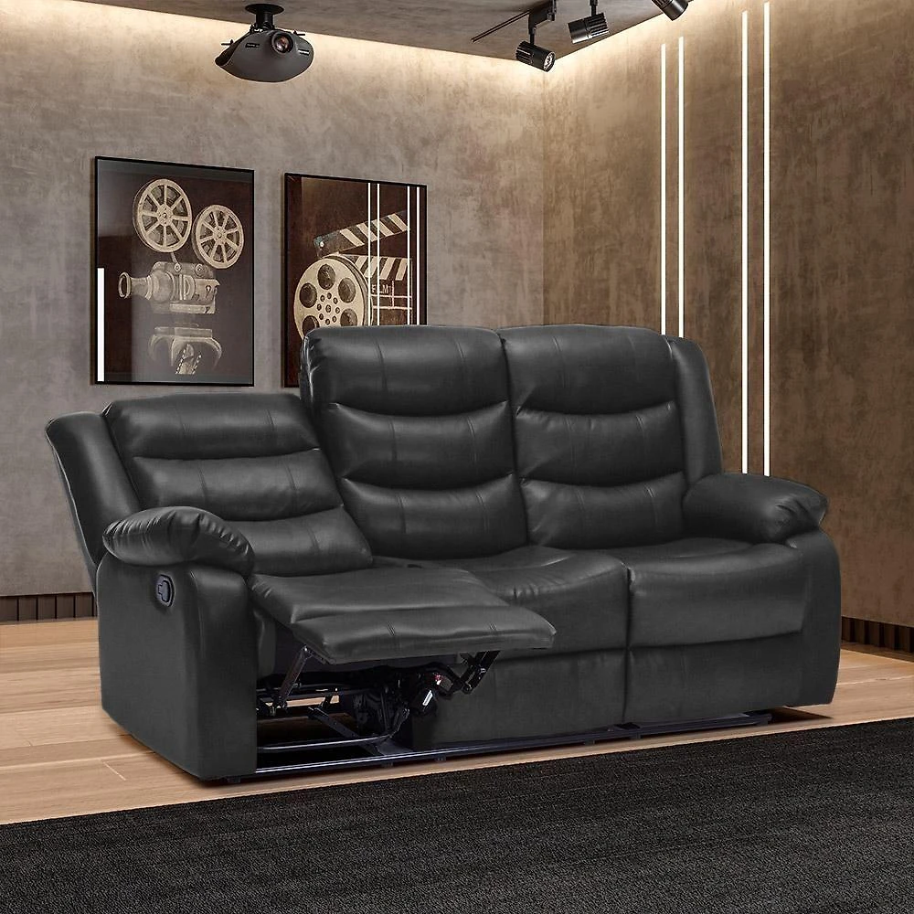 Poltrona Reclinável 3 Lugares Hollywood G94 com Massagem e Aquecimento Pu Preto Gran Belo