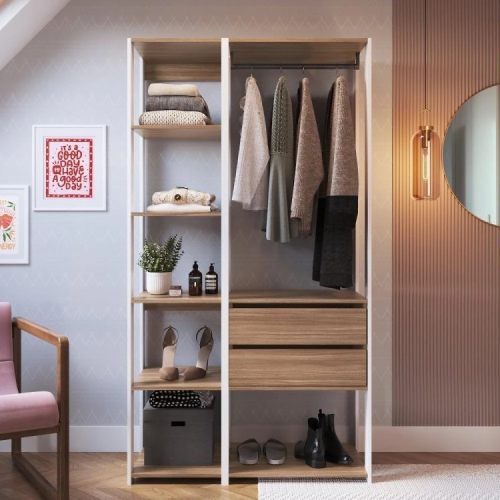 Guarda Roupa Closet 2 Peças com 1 Cabideiros 2 Gavetas e 6 Nichos Easy