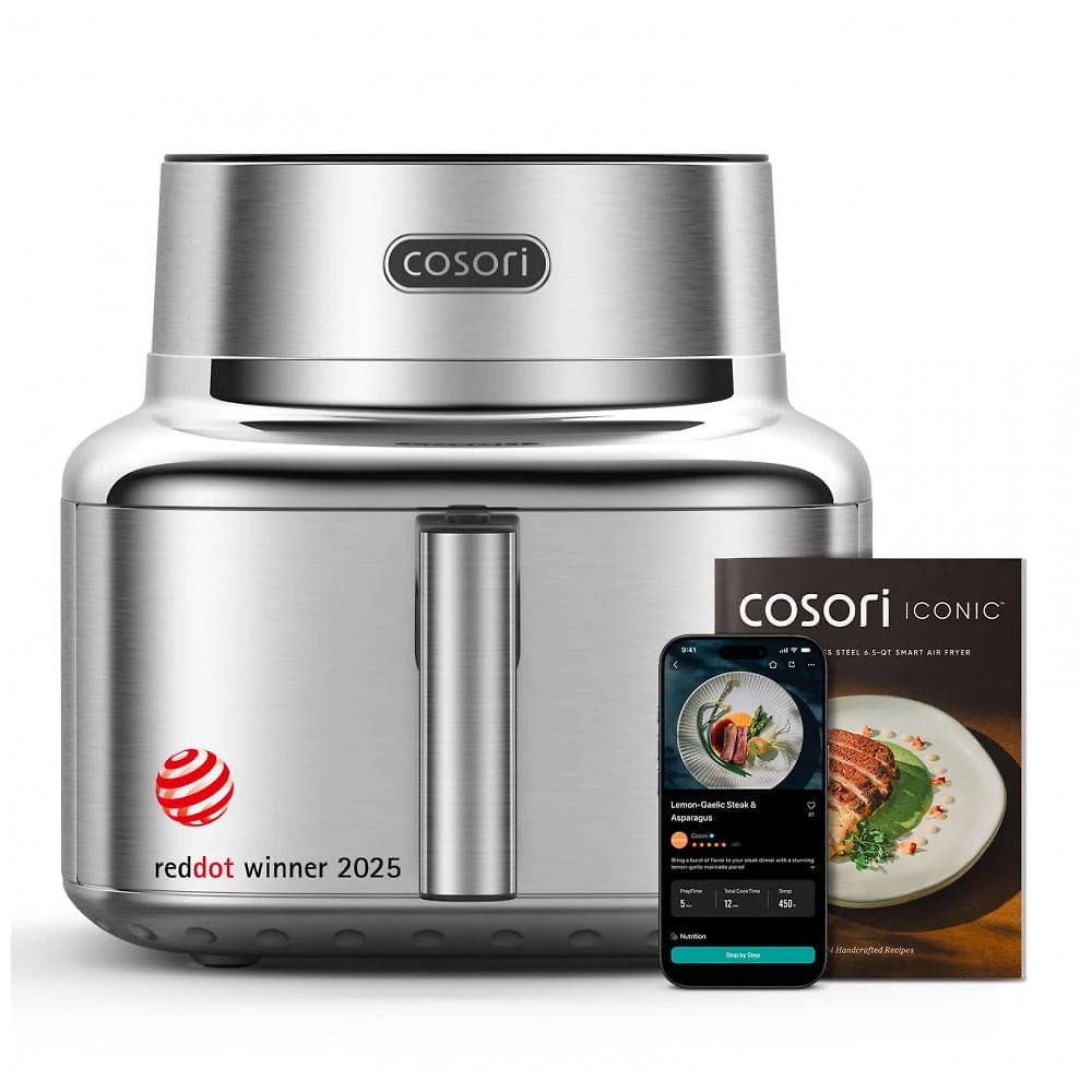 Miniatura Air Fryer Cosori Iconic Aço Inoxidável Inteligente 6-em-1 com Revestimento Cerâmico 120V