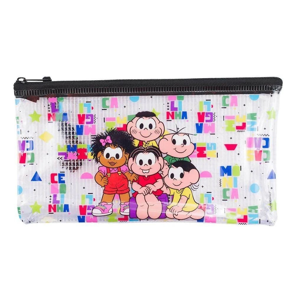 Estojo Nécessaire Infantil Taimes Turma da Mônica 10x20cm em PVC Transparente
