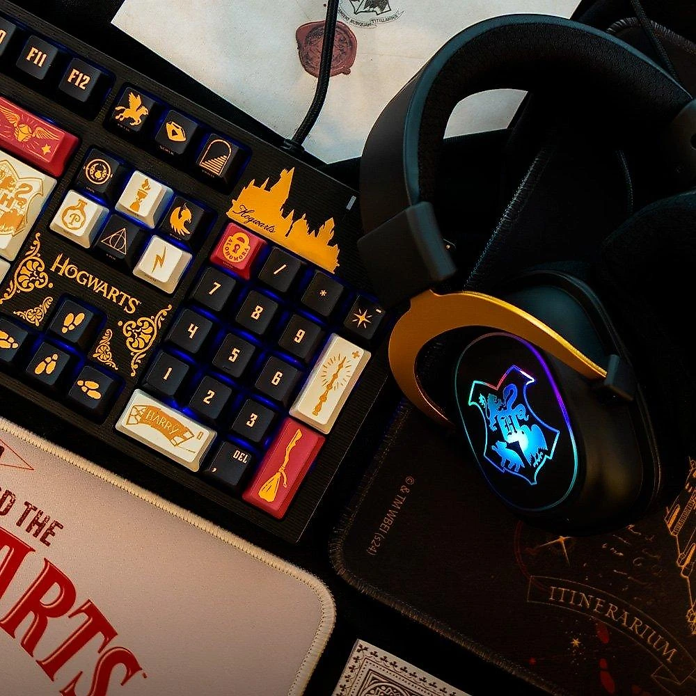 Headset Gamer Redragon Harry Potter Zeus, RGB, Som Surround 7.1, Conexão USB, com Kit de Customização, Preto e Dourado - HP-510 RGB