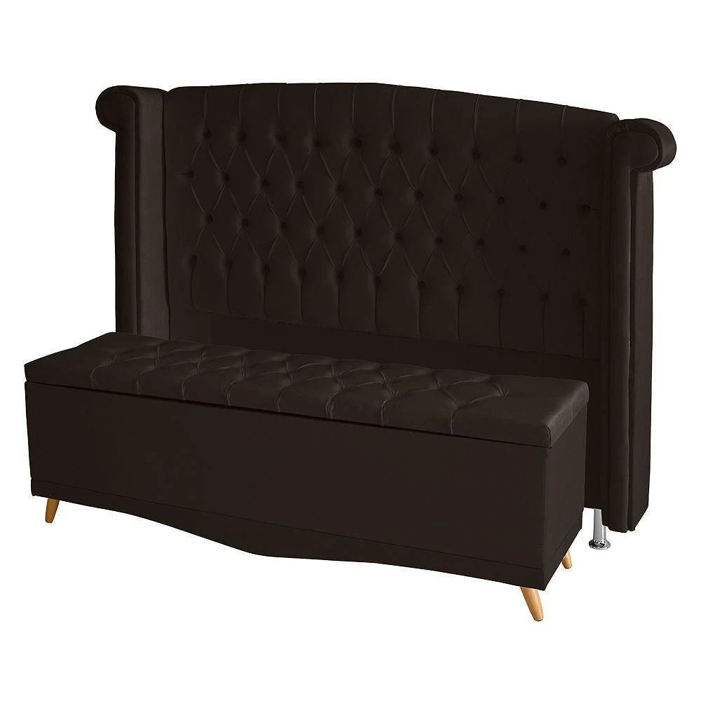 Kit De Quarto Cabeceira De Cama Box E Calçadeira Baú Toquio Casal Queen 160 Cm Suede Marrom Do Lar Móveis E Decoração