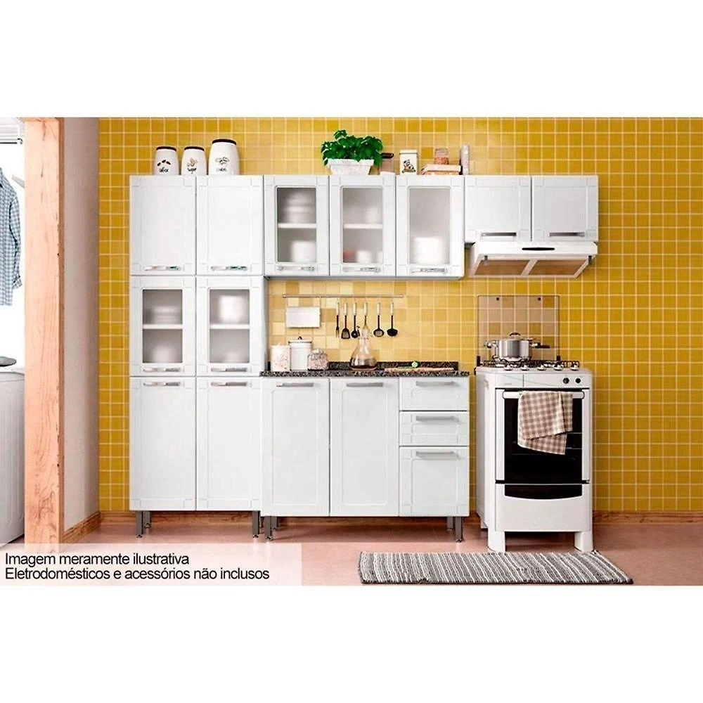 Cozinha Modulada Completa Múltipla 4 Peças (2 Armários + 1 Balcão + 1 Paneleiro) C4p75 Branco
