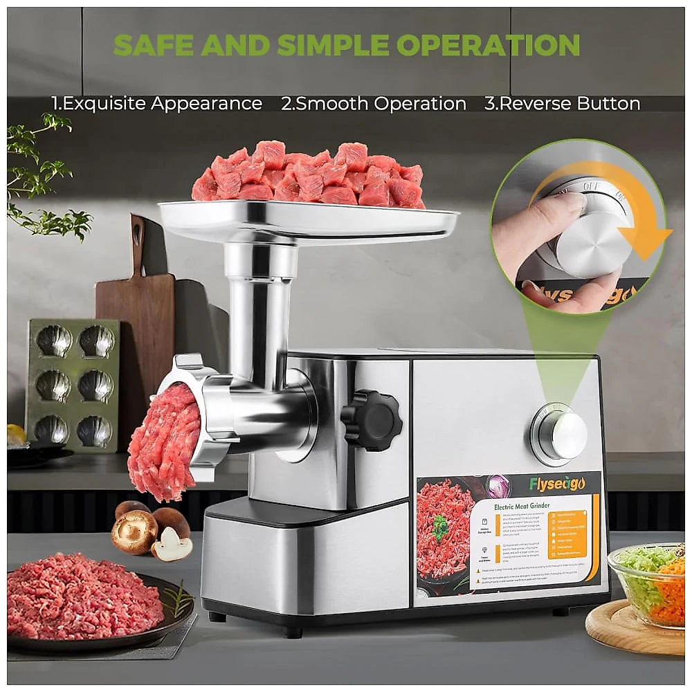 Moedor de Carne Elétrico 3200W: Capacidade Alta para Uso Comercial Pesado, Moedor de Carne e Enchedor de Linguiças,Flyseago