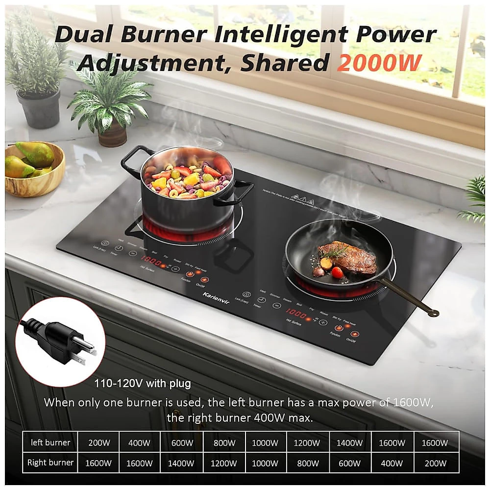 Cooktop Elétrico de 2 Bocas 110v, Embutir Preto, Funções e Controle de Toque, Trava de Segurança - Karienvir