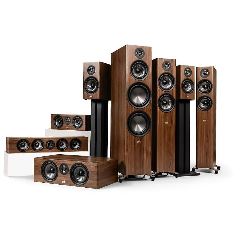 Caixa acústica torre Polk Audio Reserve R700 marrom, 3 vias, tweeter 25 mm, médio 165 mm, 2 woofers 203 mm, até 300 W, estéreo, Hi‑Res, Dolby Atmos